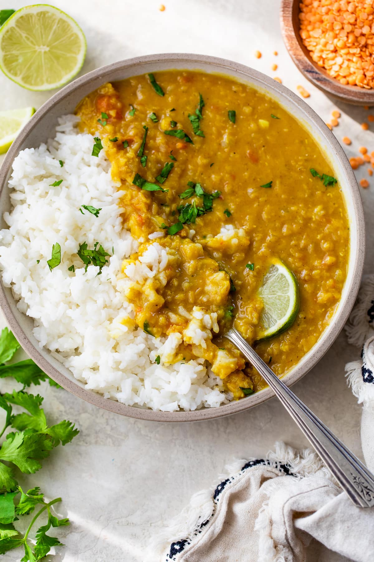 Golden Coconut Lentil Curry with Spinach & Basmati